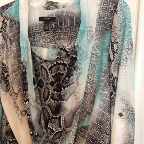 Alfani Reptile Print Cross Over Draped Blouse - Picture 4 of 6